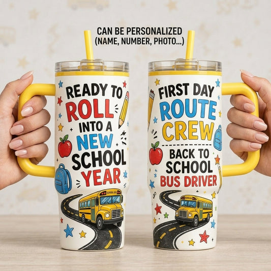 School Bus Driver 40oz Tumbler with Handle - Back to School Route Crew Appreciation Gift