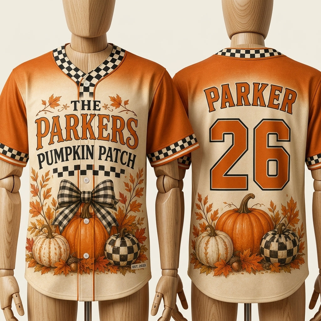 Personalized Pumpkin Patch Family Baseball Jersey - Custom Name and Number Fall Autumn Apparel