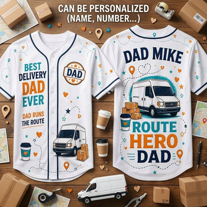 Personalized Delivery Driver Dad Baseball Jersey - Custom Name Route Hero Best Delivery Dad Ever Shirt
