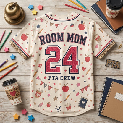 Personalized School Mom Crew Baseball Jersey - Custom Room Mom PTA Shirt Gift for Volunteers