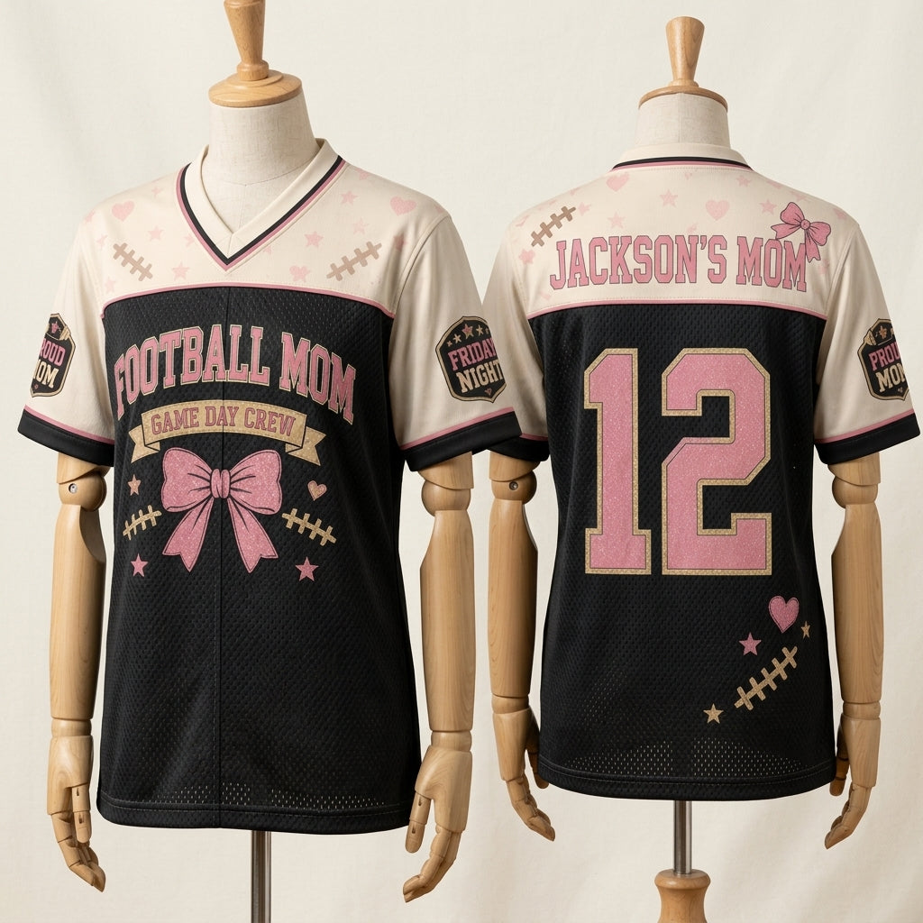 Personalized Football Mom Jersey Custom Name and Number Game Day Crew Mesh Shirt for Women