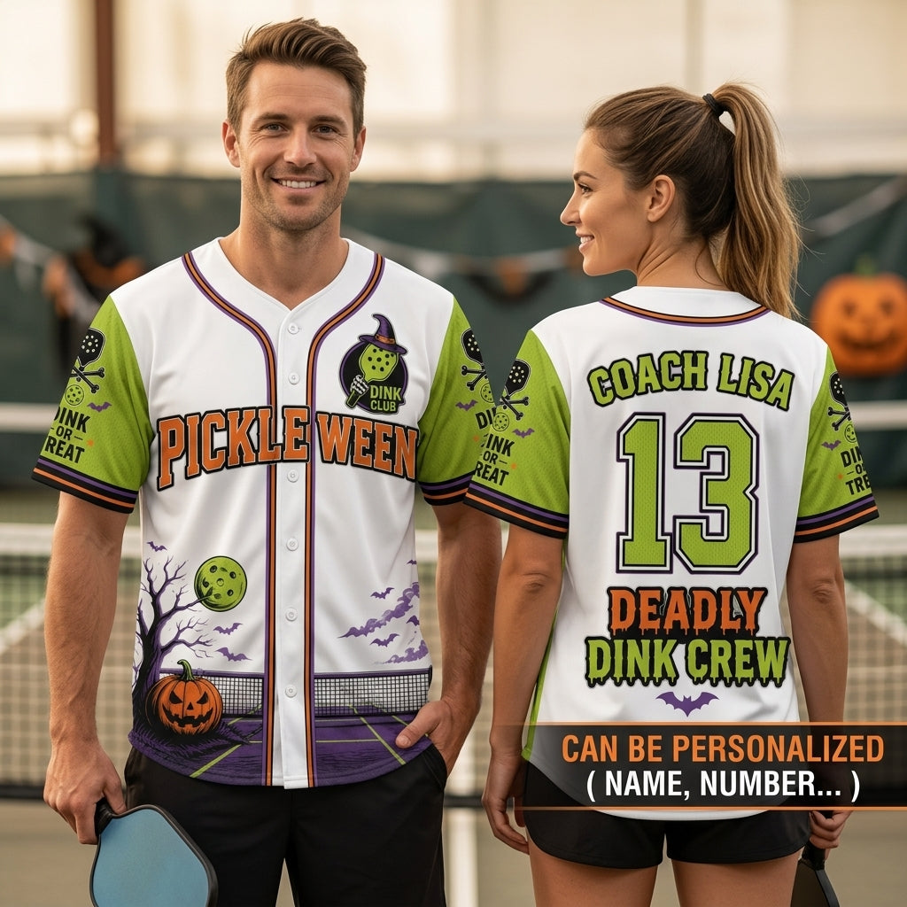 Personalized Pickleween Halloween Baseball Jersey - Custom Name & Number Pickleball Team Uniform