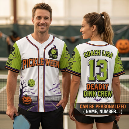 Personalized Pickleween Halloween Baseball Jersey - Custom Name & Number Pickleball Team Uniform
