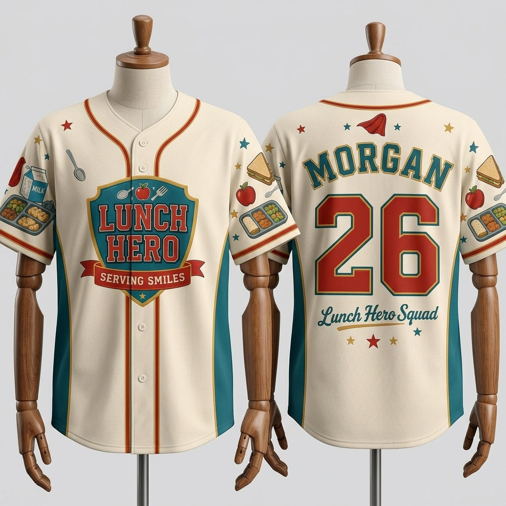 Personalized Lunch Hero Baseball Jersey - Custom Name & Number Gift for School Cafeteria Workers