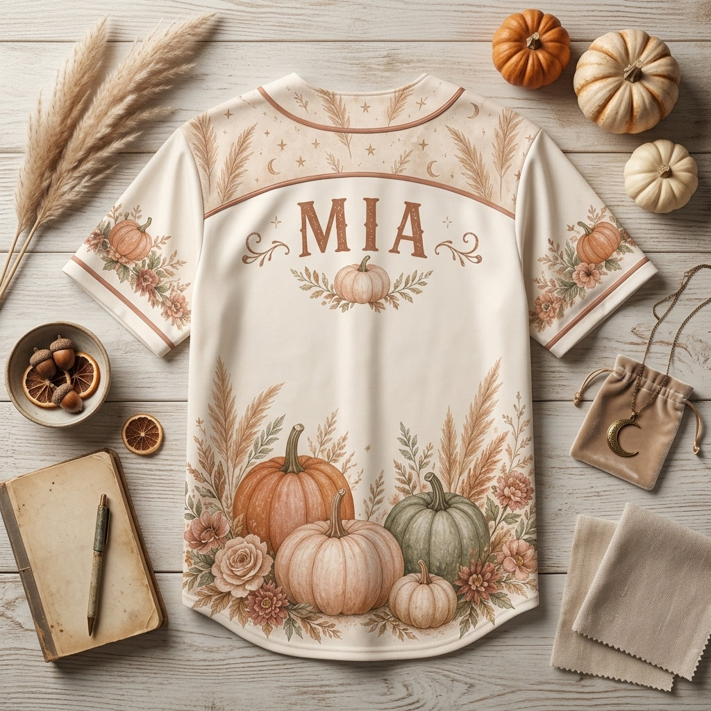 Personalized Boho Pumpkin Baseball Jersey - Custom Name Fall Autumn Aesthetic Shirt for Women