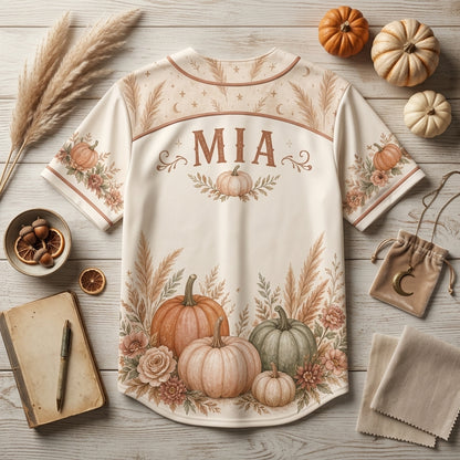 Personalized Boho Pumpkin Baseball Jersey - Custom Name Fall Autumn Aesthetic Shirt for Women