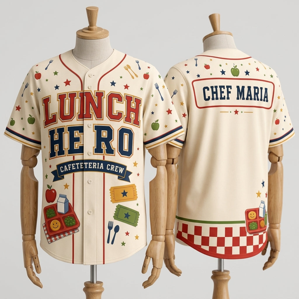 Personalized Lunch Hero Cafeteria Crew Baseball Jersey - Custom Name School Staff Gift