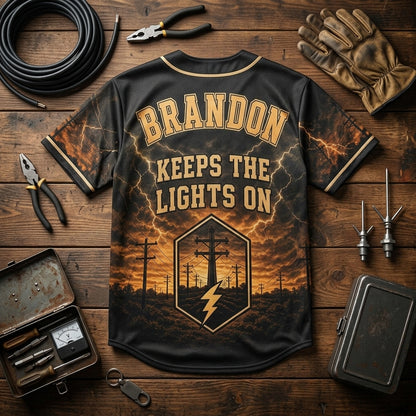 Personalized Lineman Storm Crew Baseball Jersey - Keeps The Lights On Custom Name Shirt