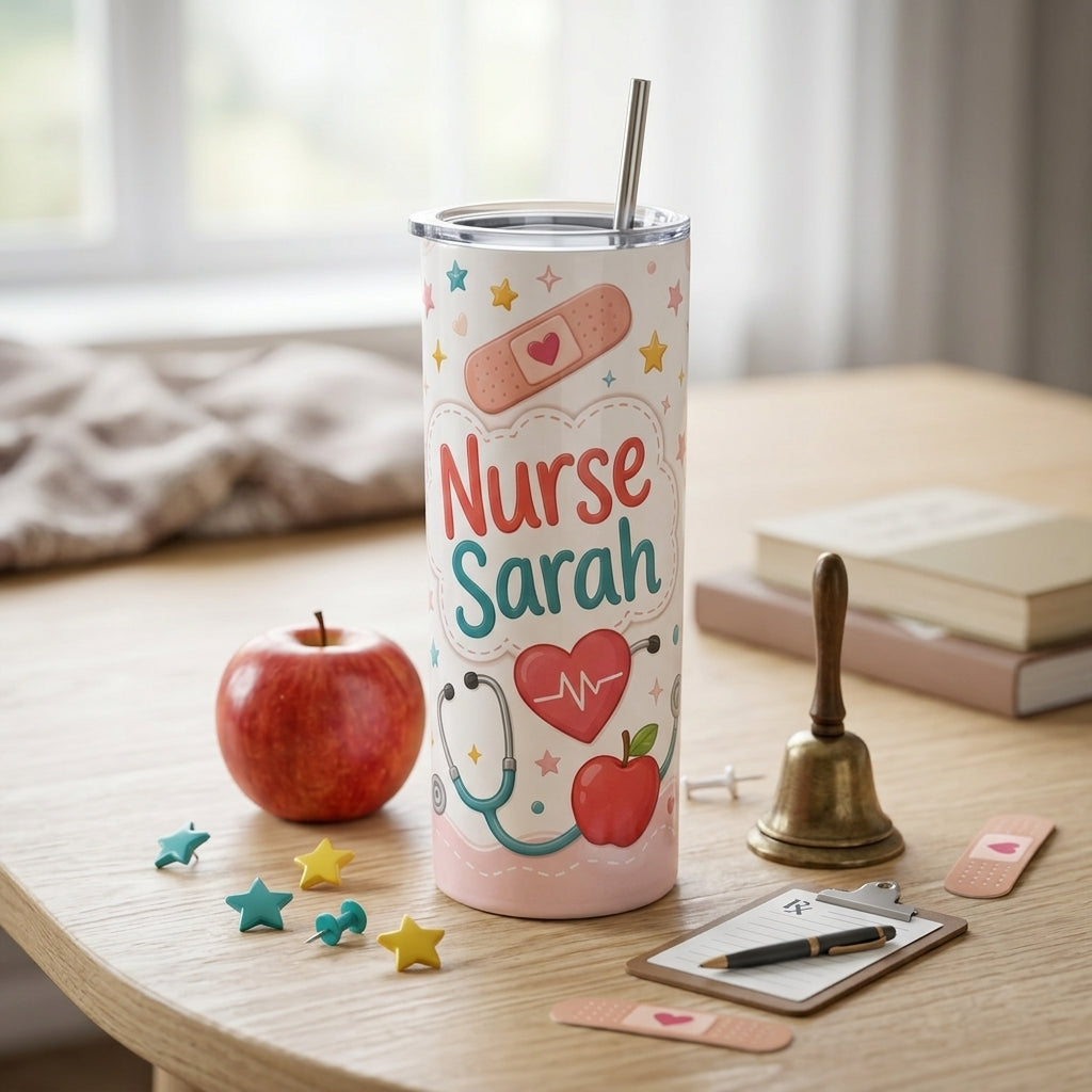 Personalized School Nurse 40oz Tumbler with Handle - Custom Name Health Office Gift