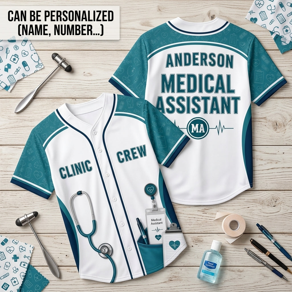 Personalized Medical Assistant Baseball Jersey - Custom Name Clinic Crew Healthcare Uniform Gift