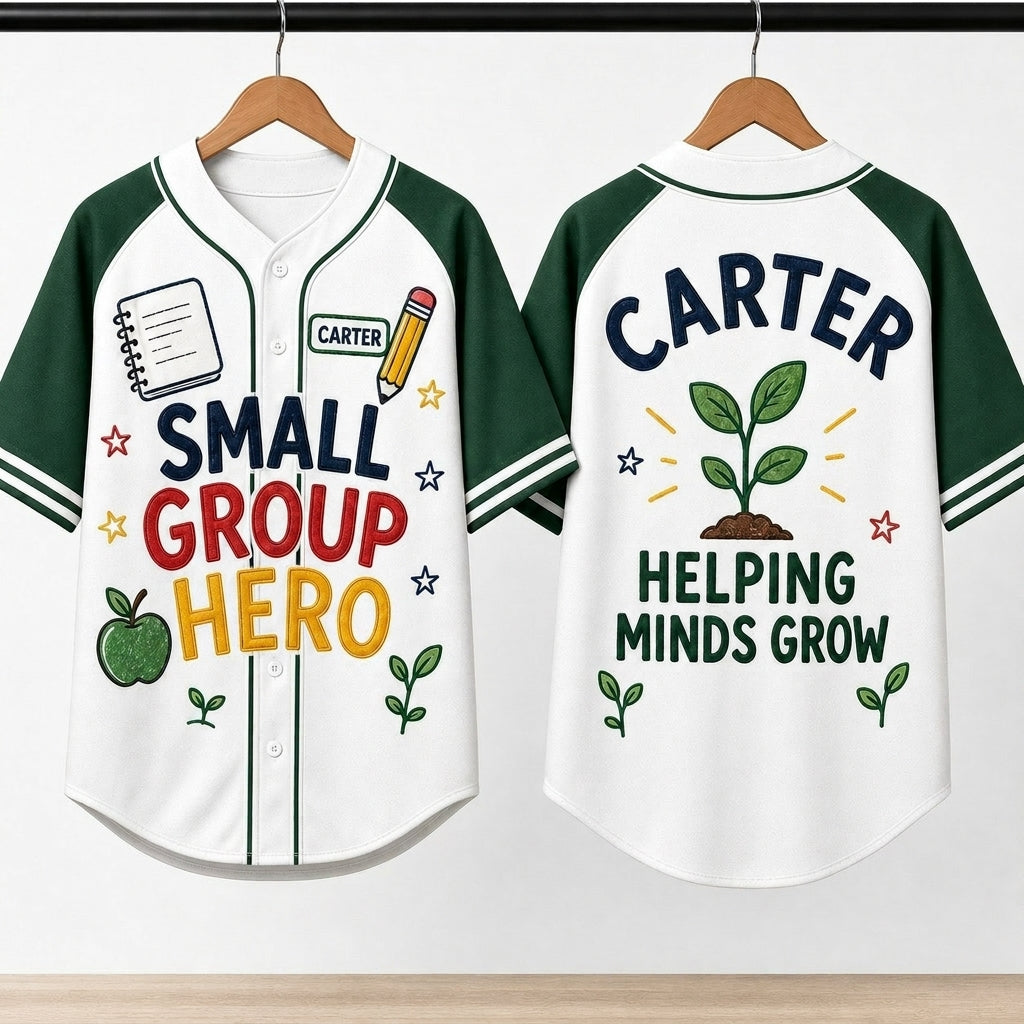 Personalized Small Group Hero Baseball Jersey - Custom Teacher Appreciation Gift - Helping Minds Grow Educator Shirt