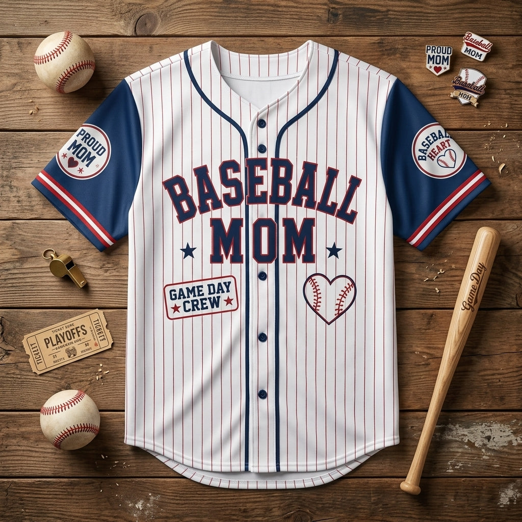 Personalized Baseball Mom Jersey Custom Name and Number - Game Day Crew Navy Blue Pinstripe Team Shirt