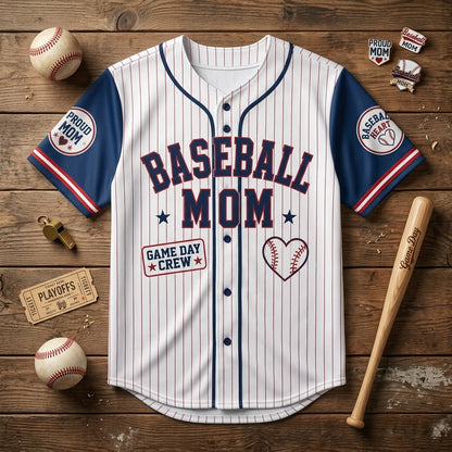 Personalized Baseball Mom Jersey Custom Name and Number - Game Day Crew Navy Blue Pinstripe Team Shirt