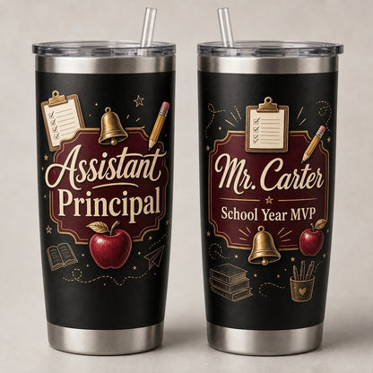 Personalized Assistant Principal 40oz Tumbler with Handle - Custom Name School Year MVP Gift