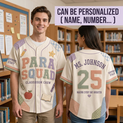 Personalized Para Squad Teacher Baseball Jersey - Custom Name & Number Classroom Crew Support Staff Apparel
