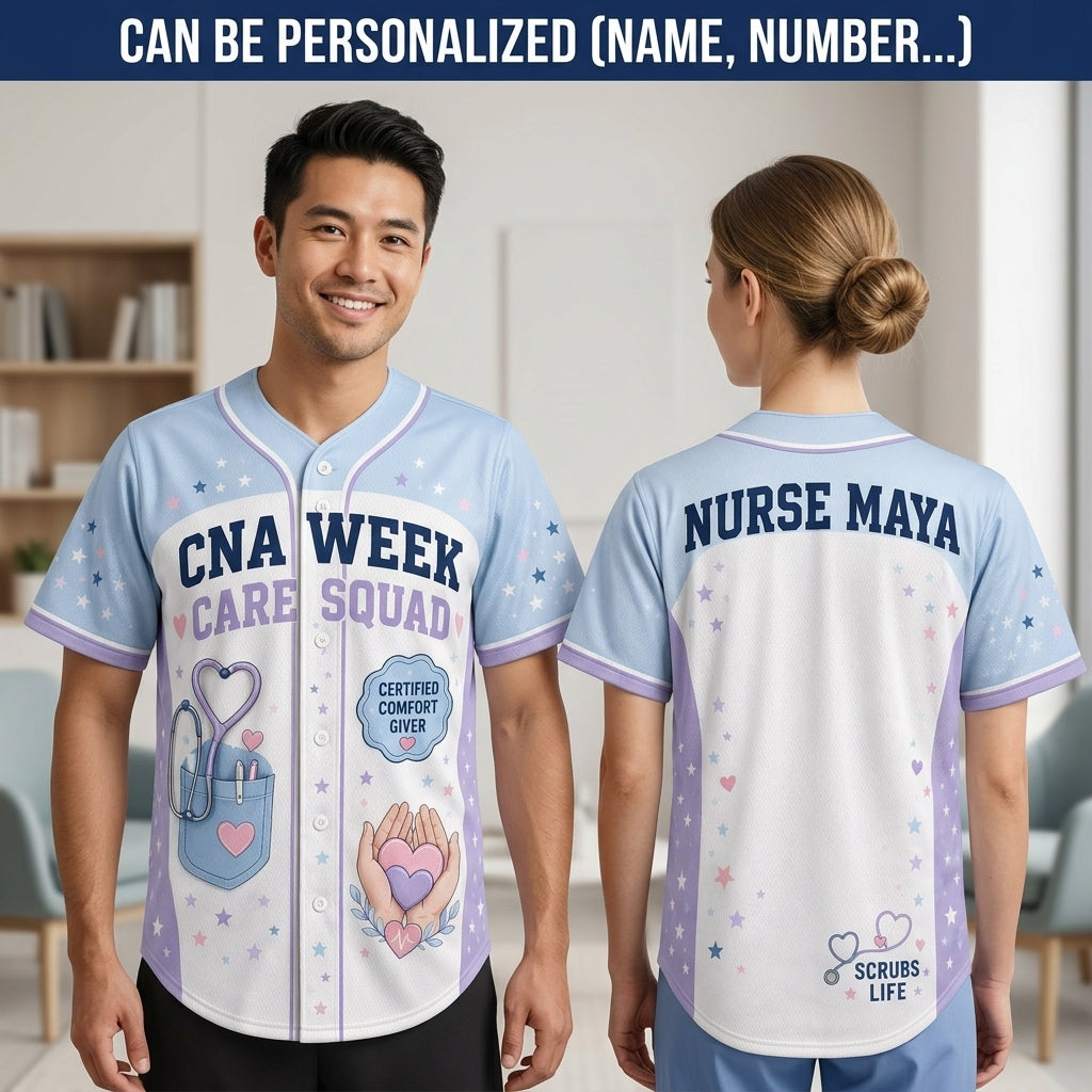 Personalized CNA Week Care Squad Baseball Jersey - Custom Name Gift for Healthcare Workers