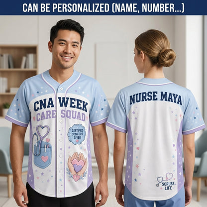 Personalized CNA Week Care Squad Baseball Jersey - Custom Name Gift for Healthcare Workers