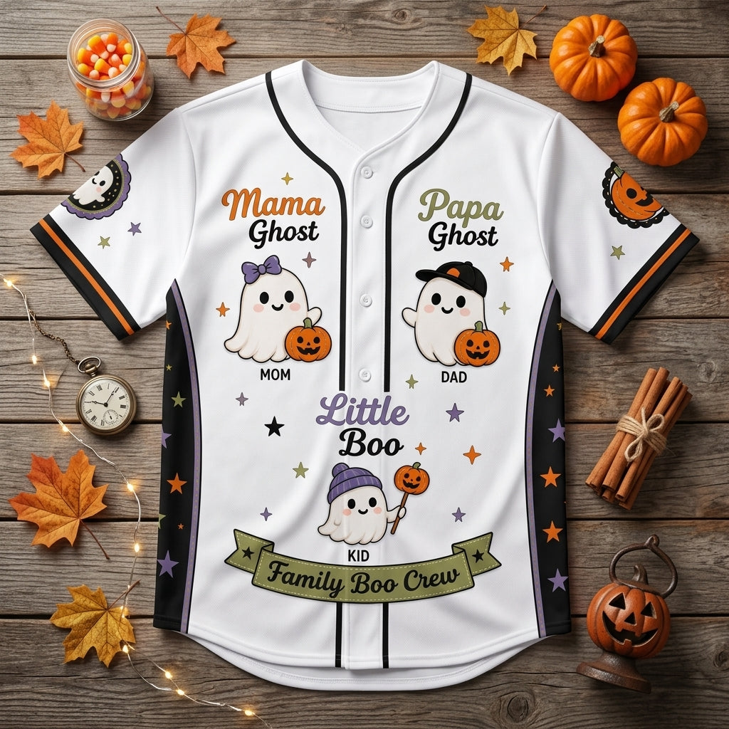 Personalized Family Boo Crew Halloween Baseball Jersey - Custom Name and Number Ghost Team Shirt