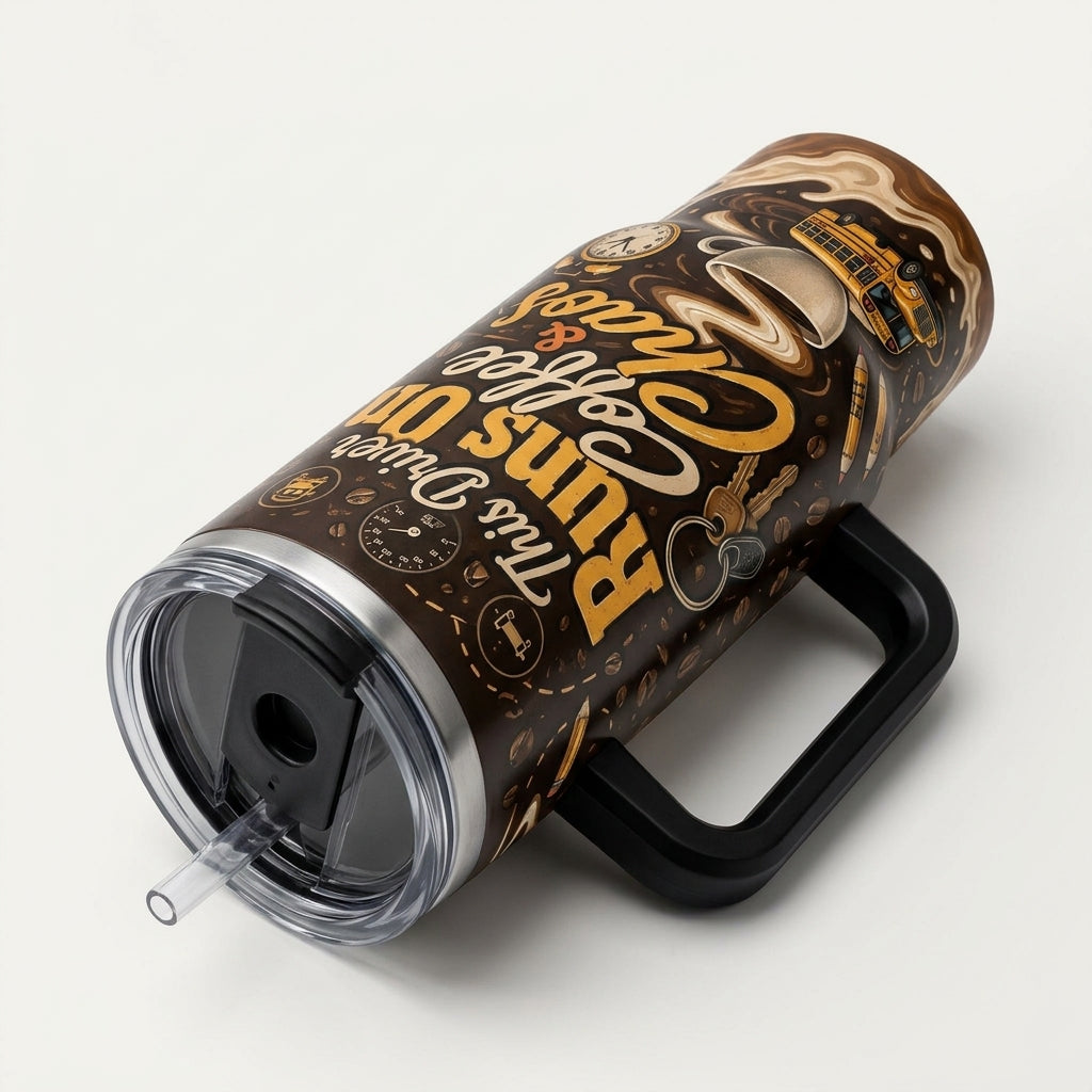 Personalized School Bus Driver 40oz Tumbler with Handle - Custom Name Coffee and Chaos Travel Mug