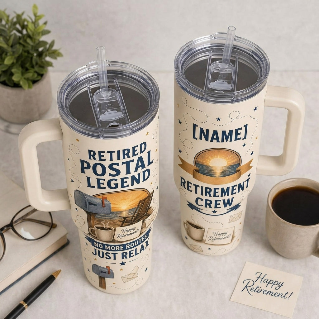 Personalized Retired Postal Legend 40oz Tumbler with Handle - Custom Name Mail Carrier Retirement Gift