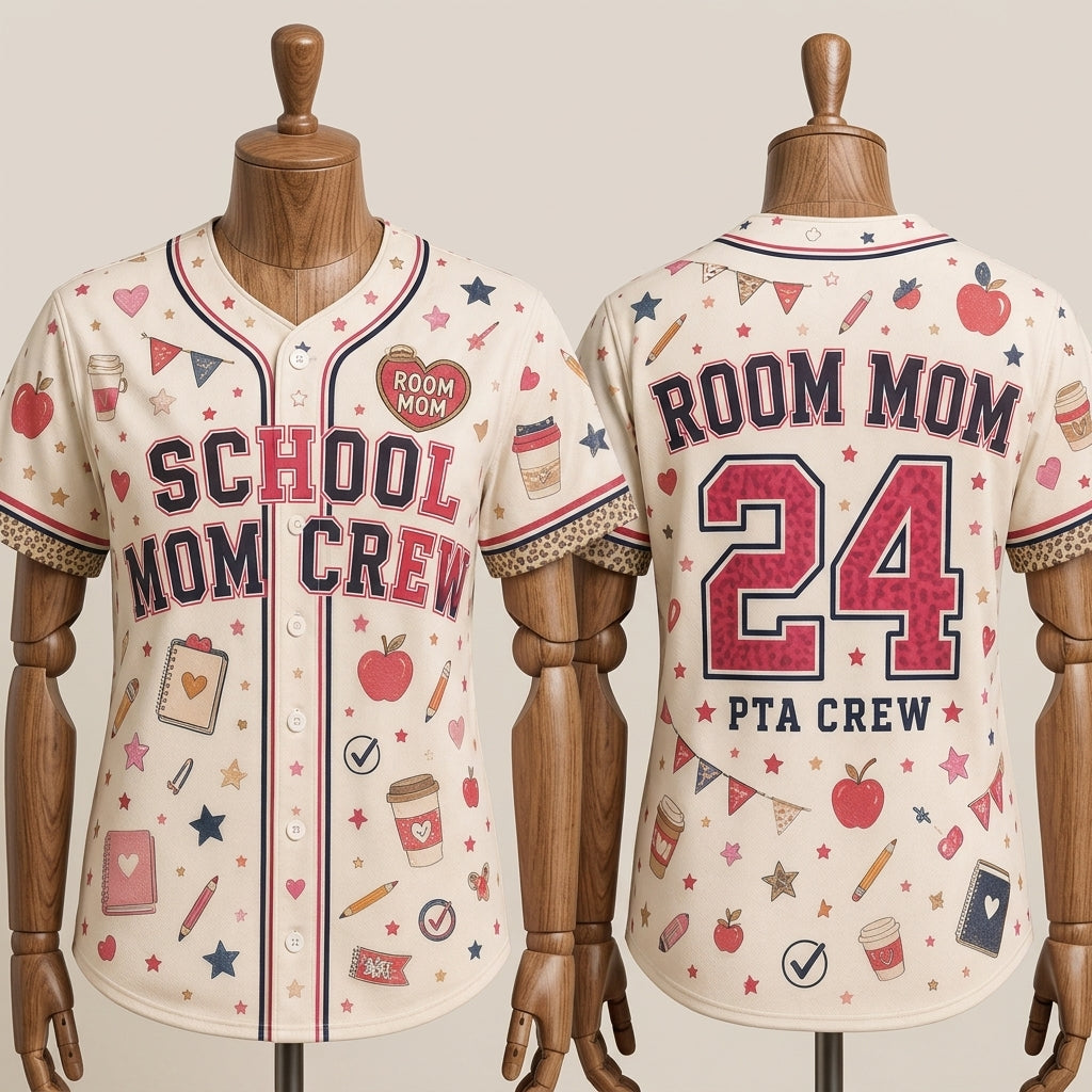 Personalized School Mom Crew Baseball Jersey - Custom Room Mom PTA Shirt Gift for Volunteers