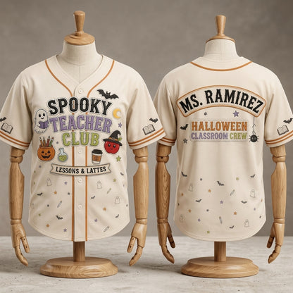 Personalized Spooky Teacher Club Baseball Jersey - Custom Name Halloween Classroom Crew Shirt