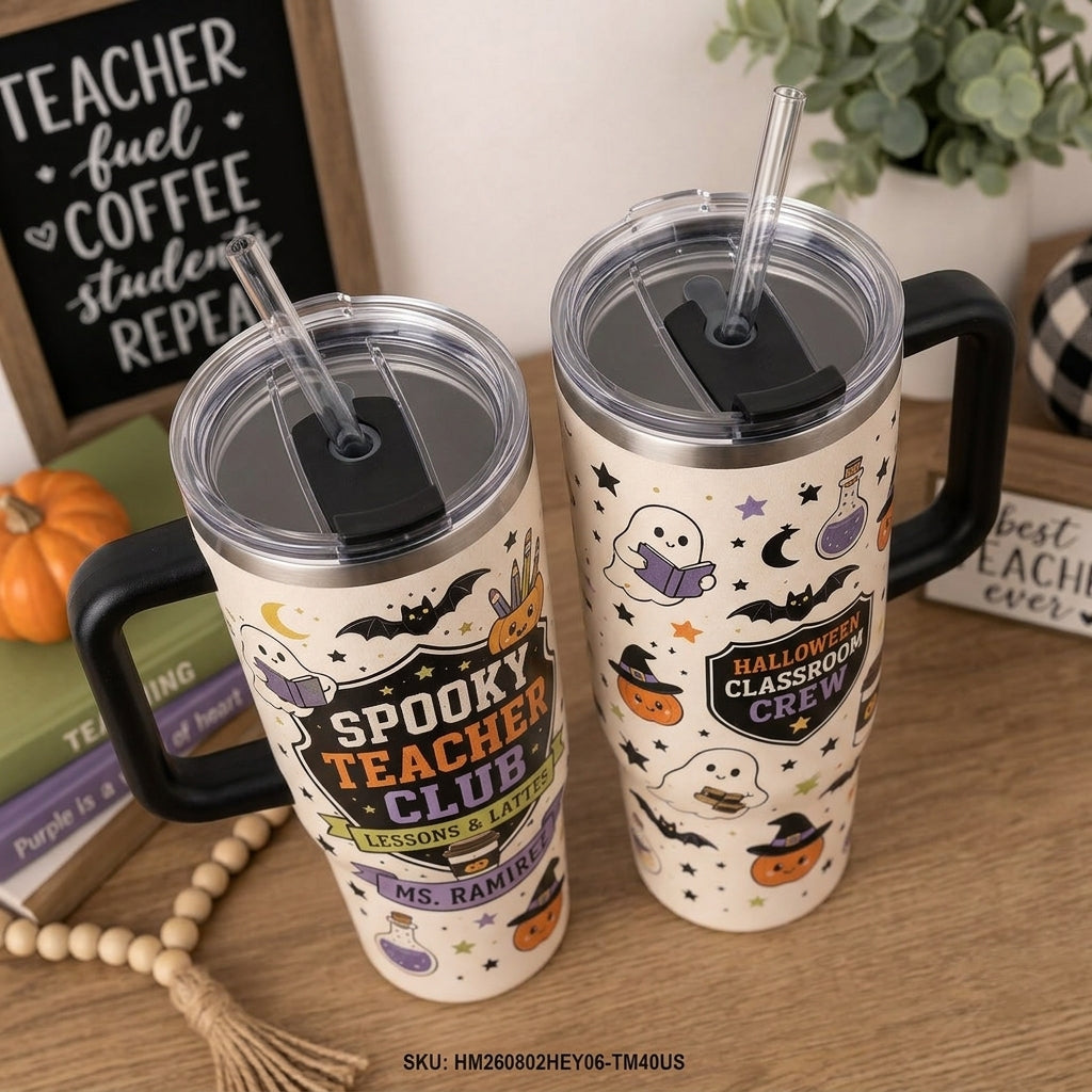 Personalized Spooky Teacher Club Halloween 40oz Tumbler with Handle - Custom Name Gift