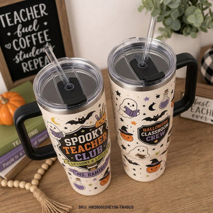 Personalized Spooky Teacher Club Halloween 40oz Tumbler with Handle - Custom Name Gift