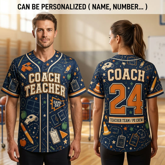 Personalized Coach Teacher Baseball Jersey - Custom Name and Number PE Crew Athletic Shirt