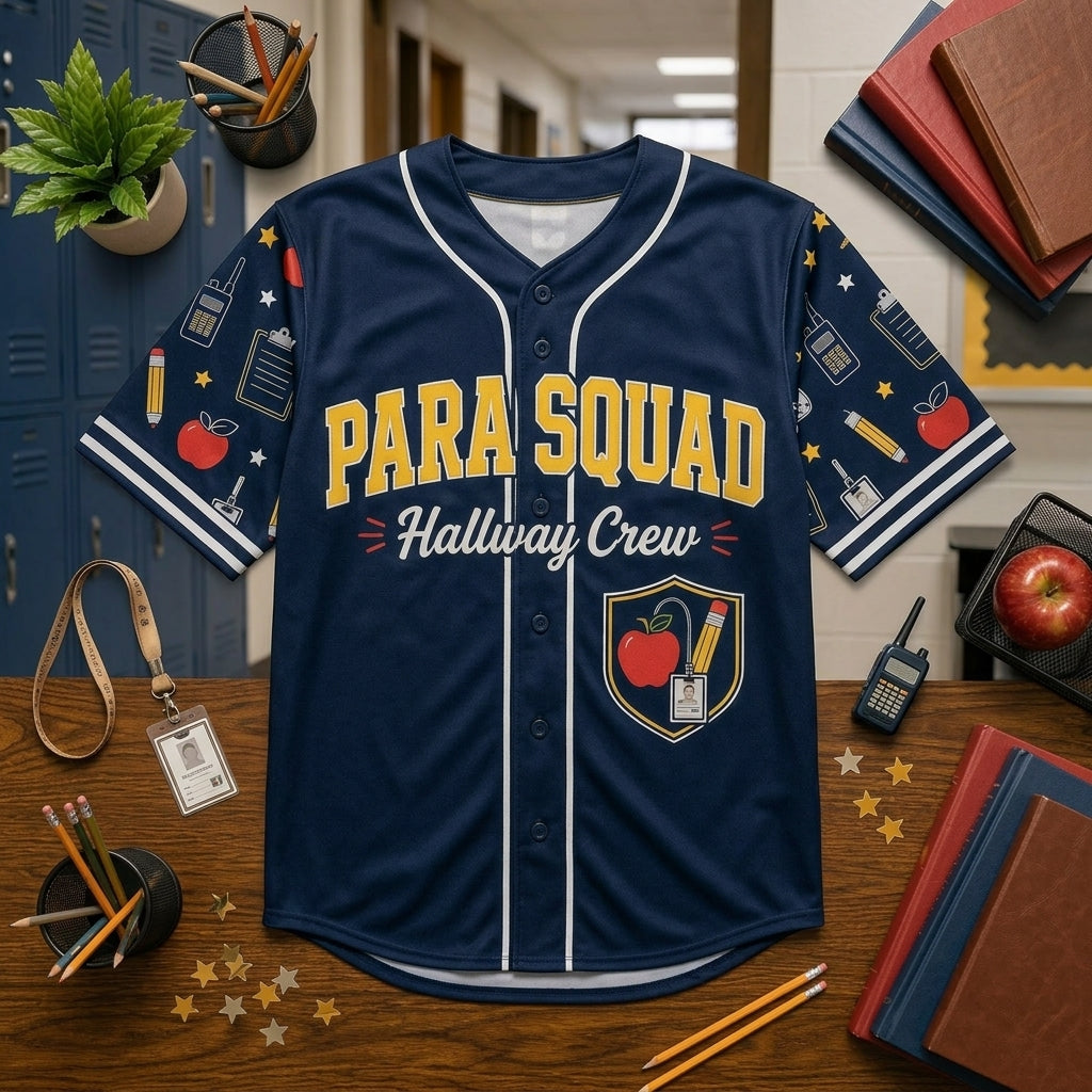 Personalized Para Squad Hallway Crew Baseball Jersey - Custom Name & Number School Staff Shirt