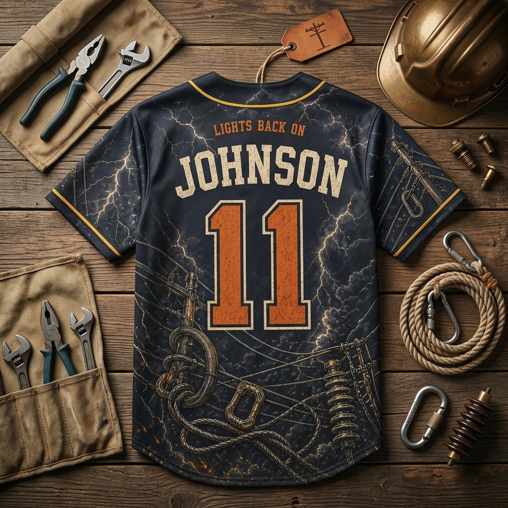 Personalized Lineman After The Storm Baseball Jersey - Custom Name & Number Grid Squad Electrical Worker Gift product view 5