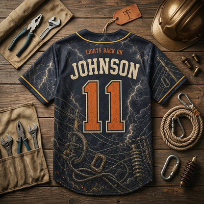 Personalized Lineman After The Storm Baseball Jersey - Custom Name & Number Grid Squad Electrical Worker Gift product view 5