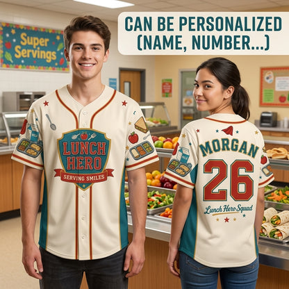 Personalized Lunch Hero Baseball Jersey - Custom Name & Number Gift for School Cafeteria Workers