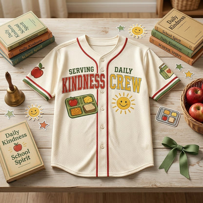 Personalized Lunch Crew Serving Kindness Daily Baseball Jersey - Custom Name Cafeteria Staff Gift
