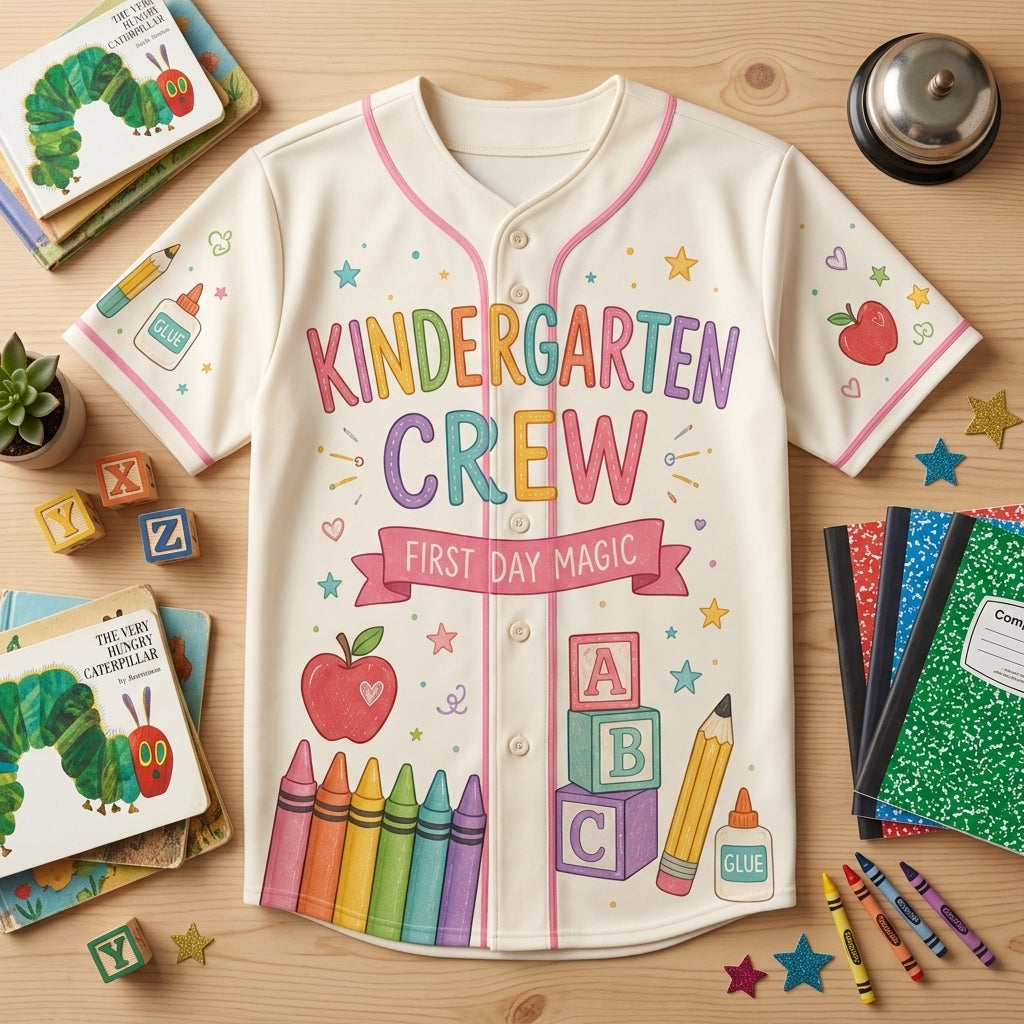 Personalized Kindergarten Crew Teacher Baseball Jersey - Custom Name Back to School Sporty Shirt