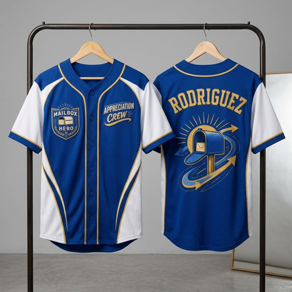 Personalized Mail Carrier Baseball Jersey - Custom Name Mailbox Hero Appreciation Crew Shirt