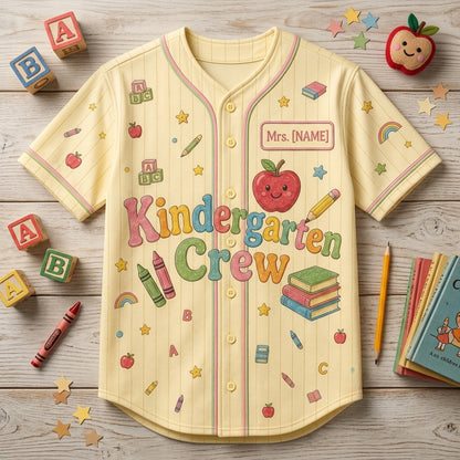 Personalized Kindergarten Crew Teacher Baseball Jersey - Custom Name Welcome Crew School Shirt