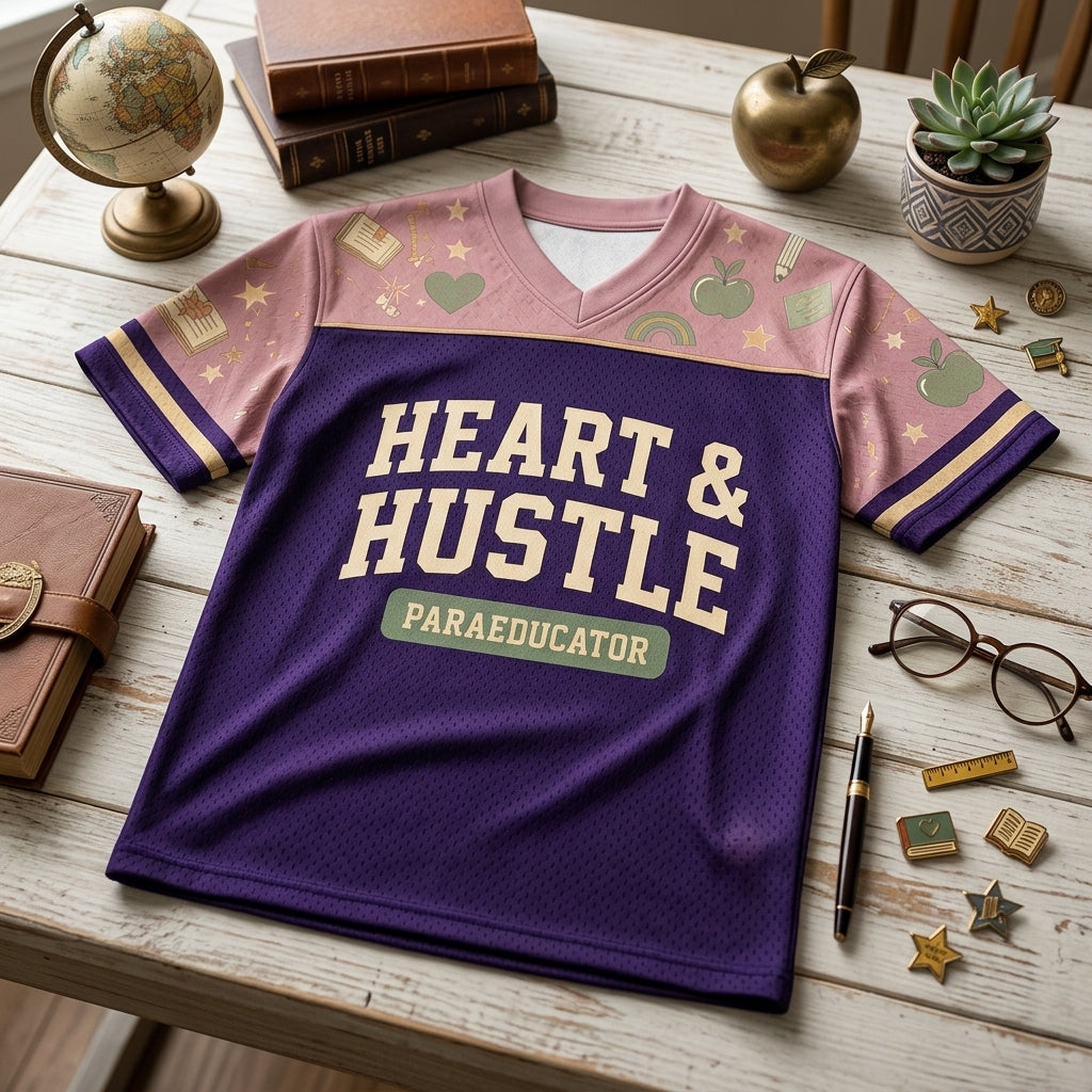 Personalized Heart & Hustle Paraeducator Football Jersey - Custom Name & Number School Spirit Mesh Shirt - football jersey product view 4