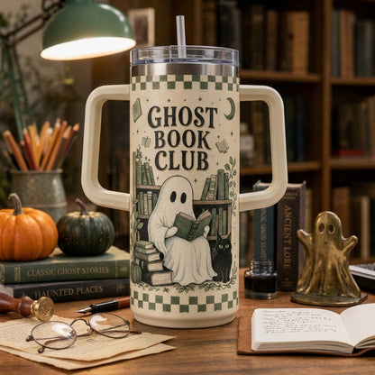 Ghost Book Club 40oz Tumbler with Handle - Spooky Reading Club Halloween Gift for Bookworms