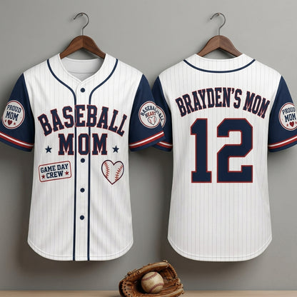 Personalized Baseball Mom Jersey Custom Name and Number - Game Day Crew Navy Blue Pinstripe Team Shirt