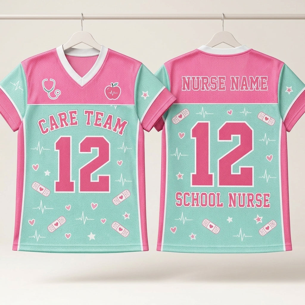 Personalized School Nurse Mesh Football Jersey - Custom Care Team Healthcare Spirit Shirt for Pediatric Nurses