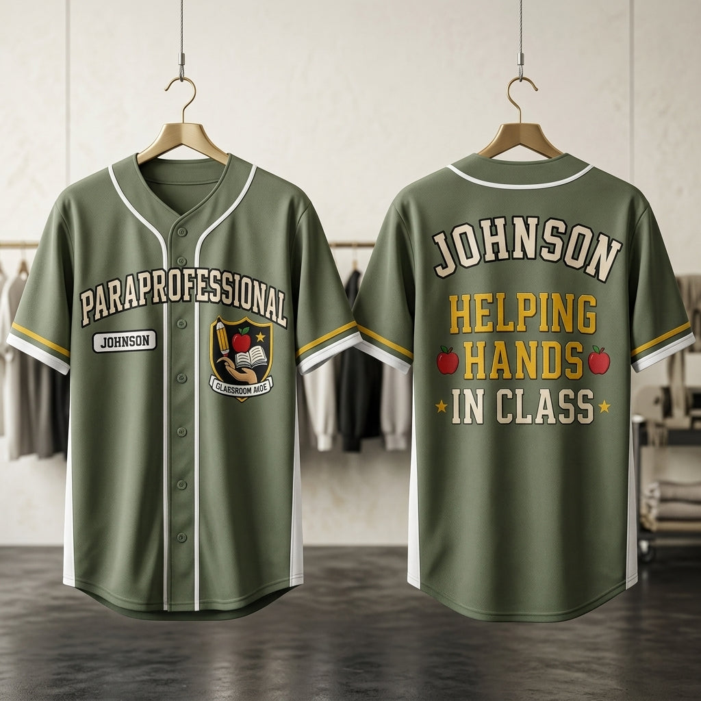 Personalized Paraprofessional Baseball Jersey - Custom Name Classroom Aide Sporty Education Gift