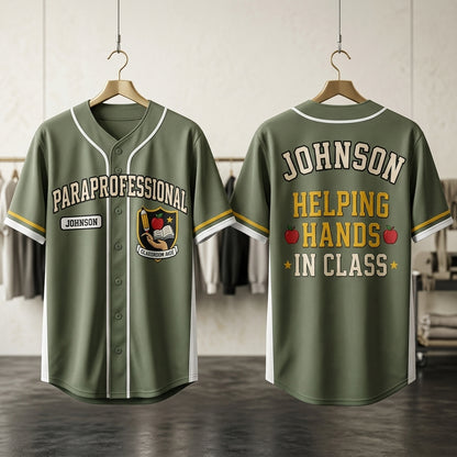 Personalized Paraprofessional Baseball Jersey - Custom Name Classroom Aide Sporty Education Gift