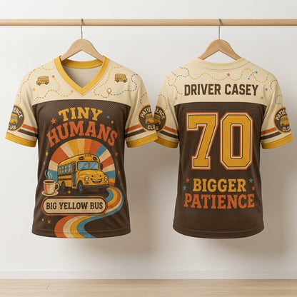 Personalized School Bus Driver Football Jersey - Custom Name & Number Retro Tiny Humans Mesh Shirt