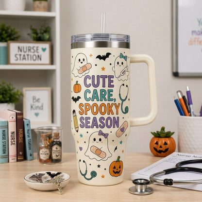 Personalized Spooky School Nurse 40oz Tumbler with Handle - Custom Boo Boo Crew Halloween Gift