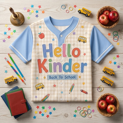 Personalized Hello Kinder Back to School Baseball Jersey - Custom Name & Number Kindergarten Shirt for Kids
