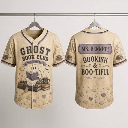 Personalized Ghost Book Club Baseball Jersey - Custom Name Spooky Bookish & Boo-tiful Shirt for Librarians and Teachers