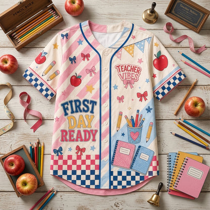 Personalized Teacher Baseball Jersey - Custom First Day Ready Back to School Crew Shirt for Educators