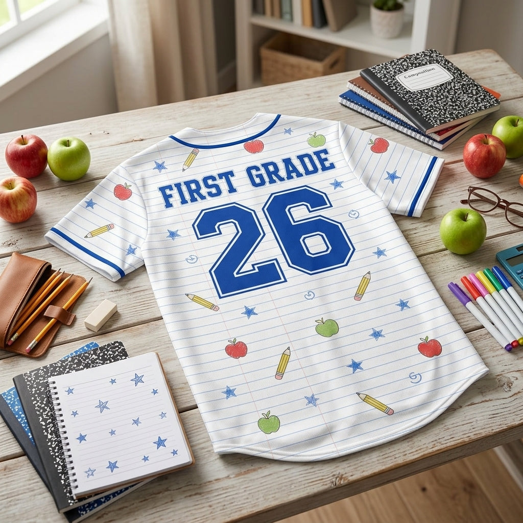 Personalized First Grade Team Baseball Jersey - Custom Teacher School Spirit Uniform for 1st Grade Squad