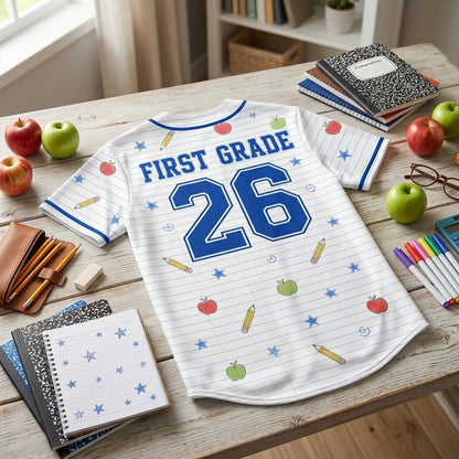 Personalized First Grade Team Baseball Jersey - Custom Teacher School Spirit Uniform for 1st Grade Squad
